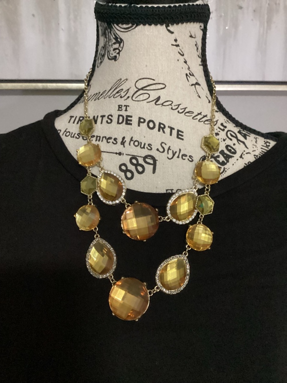 Gold-Tone Multi Gem Faceted Statement Necklace & Earrings- Women Jewelry